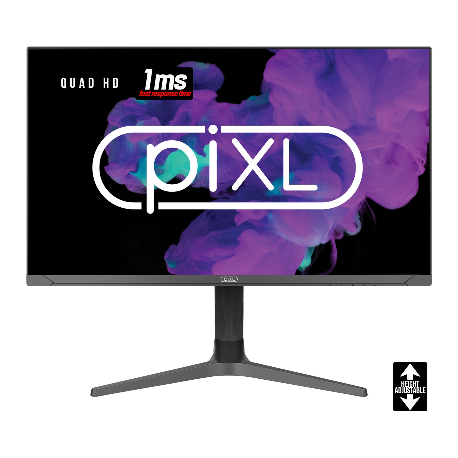 PIXL CM27G7 27 Inch Frameless QHD IPS Monitor, 100Hz, 1ms, Freesync, G-Sync, HDMI, Display Port, USB, Black with RGB Lighting, VESA Mount, Height Adjustable, 3Year Warranty
