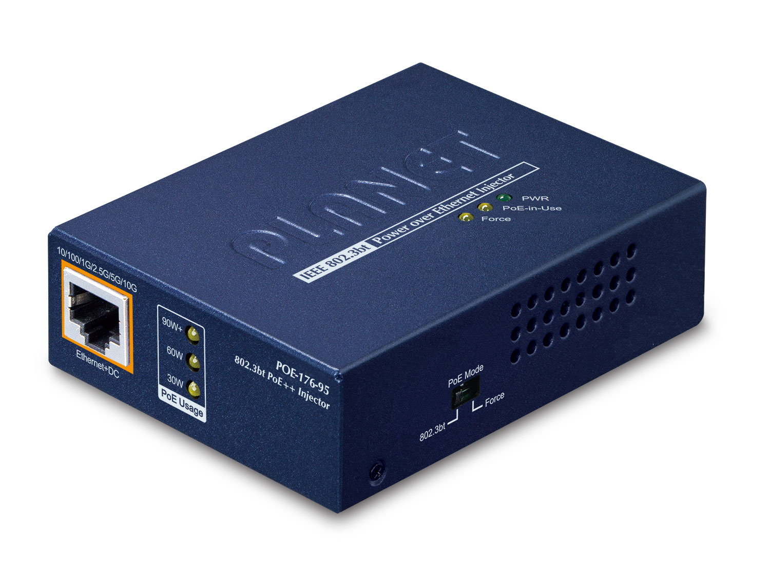 PLANET Single-Port 10Gbps 802.3bt Power over Ethernet (PoE) Blue