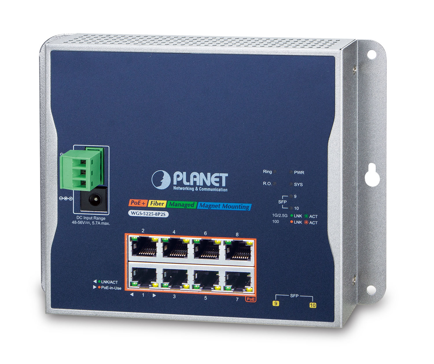 PLANET WGS-5225-8P2S network switch Managed L2+/L4 Gigabit Ethernet (10/100/1000) Power over Ethernet (PoE) Black