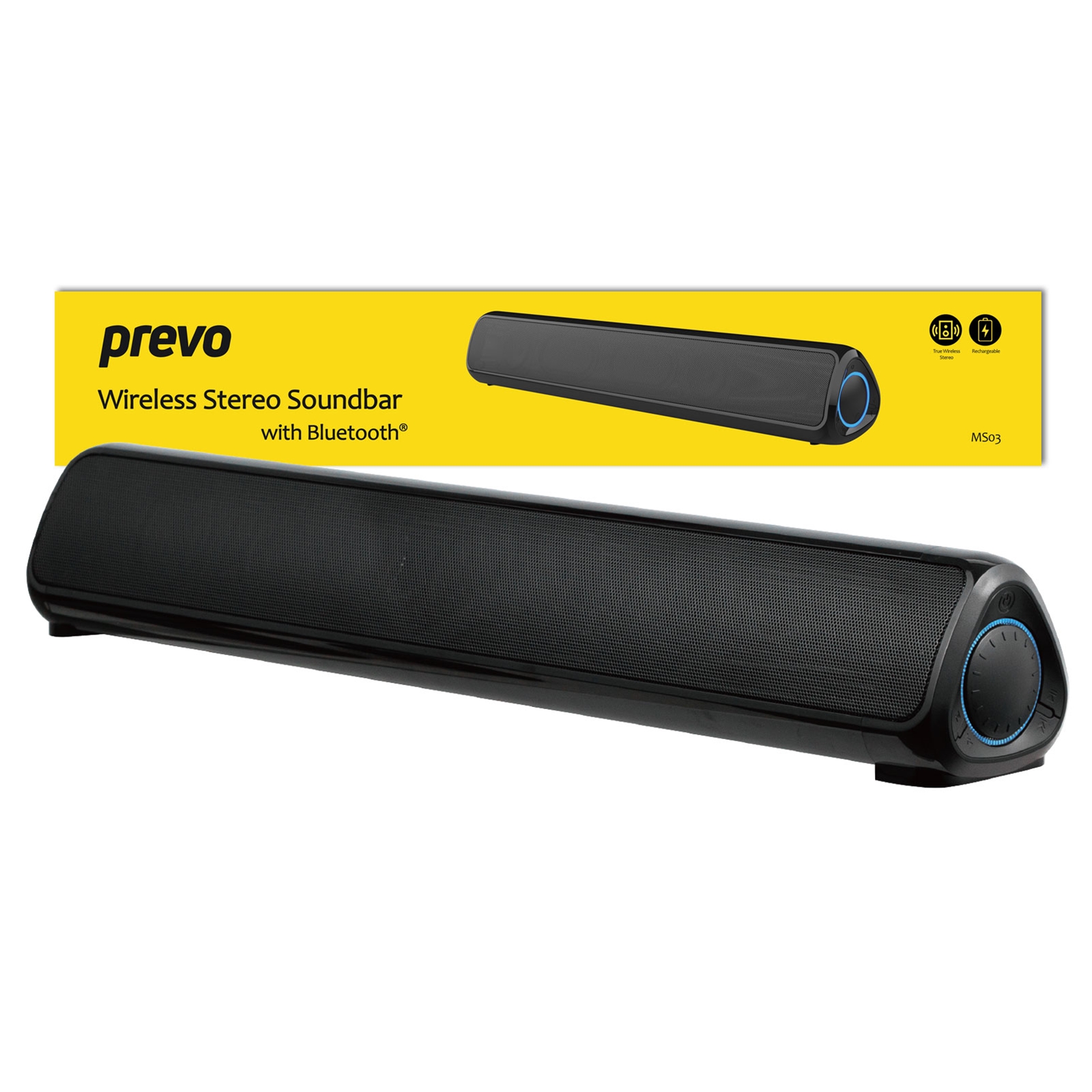 PREVO MS03 Wireless Bluetooth Speaker with Bluetooth, USB & SD, Space-Saving Wireless Speaker for TV, Home Entertainment System, PC, Mobile Device & Gaming Consoles
