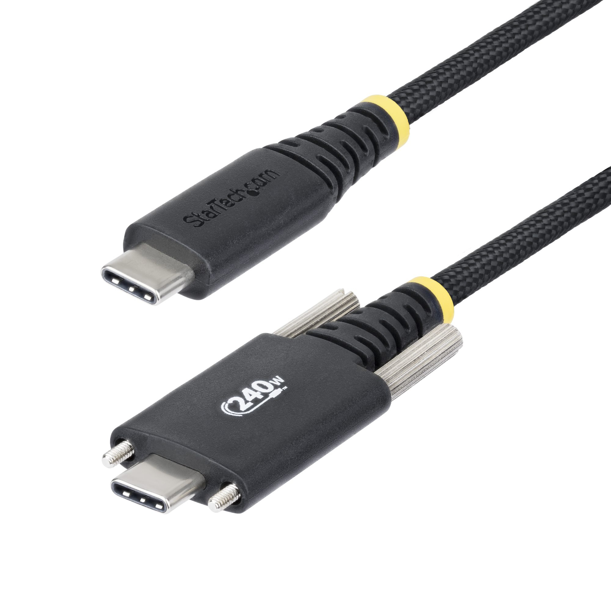 StarTech.com 10ft (3m) USB-C Charging Cable, Side Screw Locking, 240W (5A) PD EPR, Dual-Layer Silicone/Braided Jacket, USB 2.0 Laptop Charger Cable, USB-IF Certified, Rugged USB-C Charging Cord