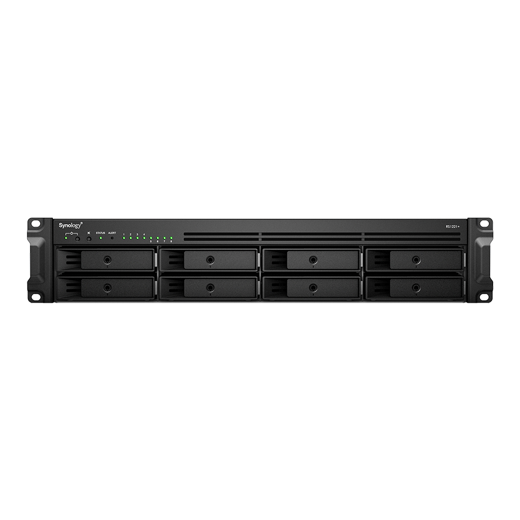 Synology RackStation RS1221RP+ NAS Rack (2U) Ryzen Embedded V1500B 4 GB DDR4 96 TB HDD Aluminium, Black