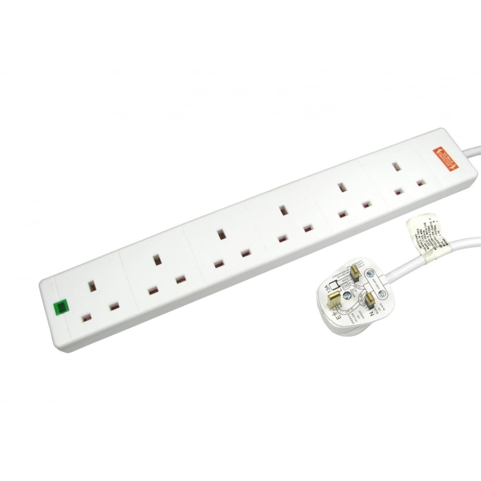 TARGET 5m 6 Gang Surge Protected LED Indicator UK Mains Extension - White