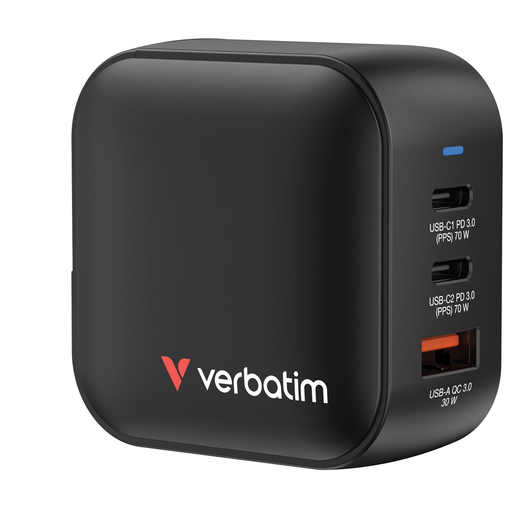 Verbatim Mini GaN Charger 70W 3 Port US plug with EU and UK adaptors